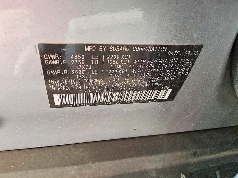 Aukcja sprzedaży 2024 Subaru Outback, vin: 4S4BTAFCXR3140913, numer aukcji: 61389036