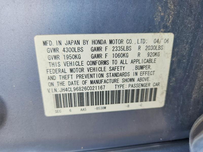 62595696 :رقم المزاد ، JH4CL96826C021167 vin ، 2006 Acura Tsx مزاد بيع