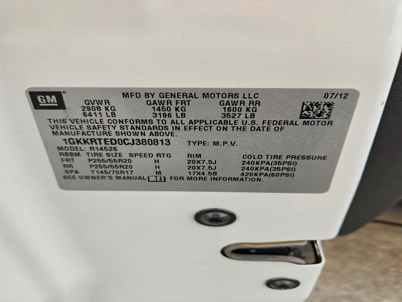66606476 :رقم المزاد ، 1GKKRTED0CJ380813 vin ، 2012 Gmc Acadia مزاد بيع
