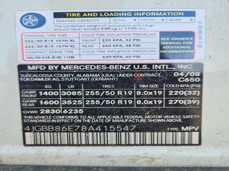 2008 Mercedes-benz Ml მანქანა იყიდება აუქციონზე, vin: 4JGBB86E78A415547, აუქციონის ნომერი: 62861146