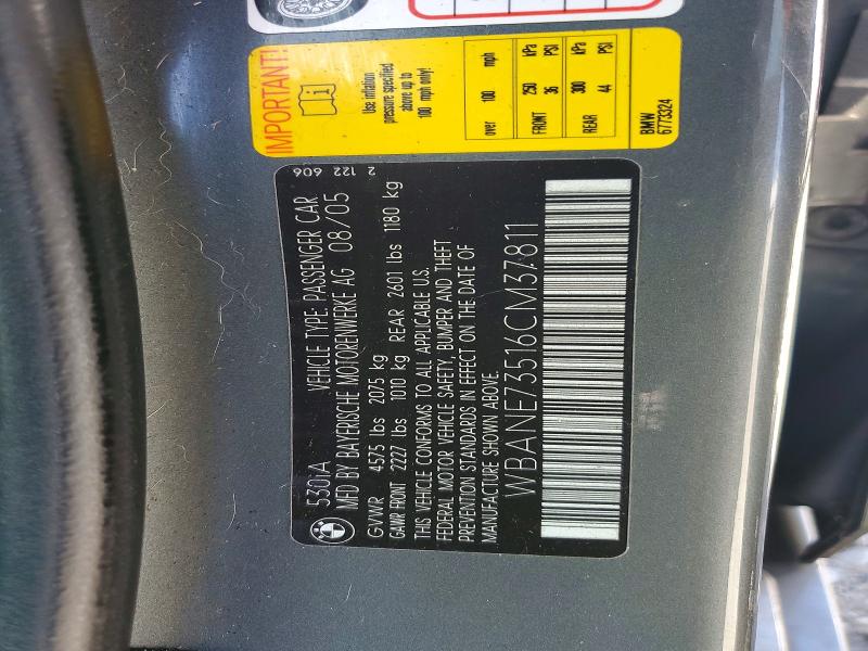 65350076 :رقم المزاد ، WBANE73516CM37811 vin ، 2006 Bmw 530 مزاد بيع