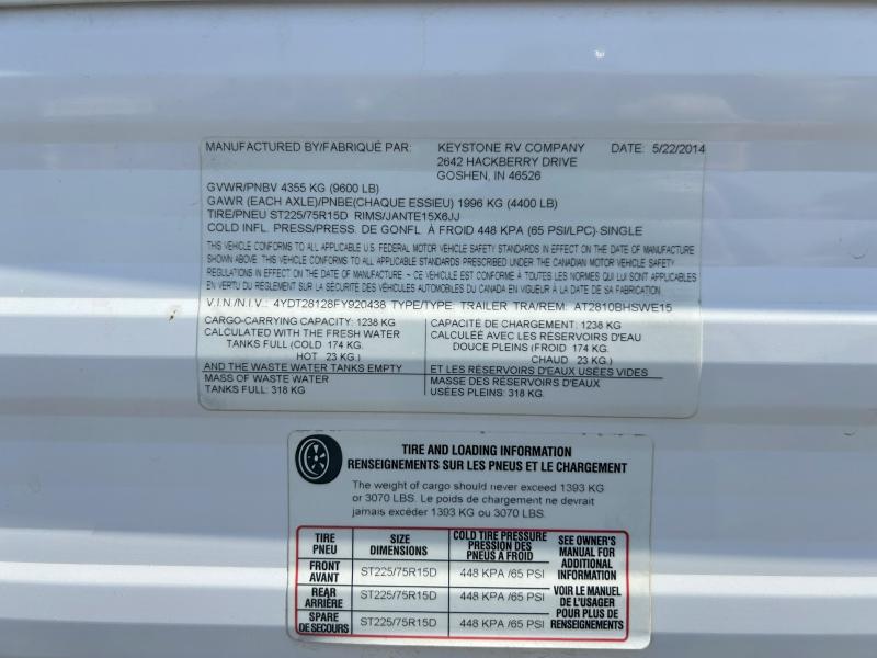 64127046 :رقم المزاد ، 4YDT28128FY920438 vin ، 2015 Keystone Unknown مزاد بيع