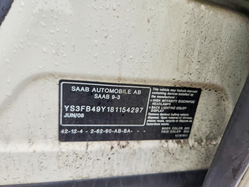 Aukcja sprzedaży 2008 Saab 9-3, vin: YS3FB49Y181154297, numer aukcji: 63749416