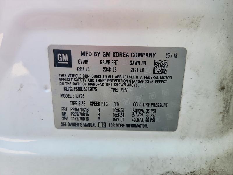 63968526 :رقم المزاد ، KL7CJPSB0JB712075 vin ، 2018 Chevrolet Trax مزاد بيع