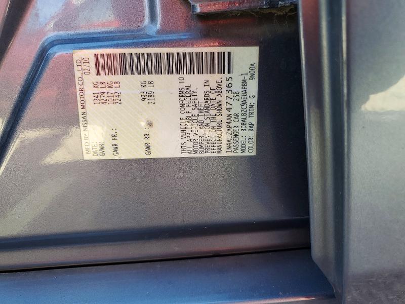 2010 Nissan Altima მანქანა იყიდება აუქციონზე, vin: 1N4AL2AP4AN477365, აუქციონის ნომერი: 65541116