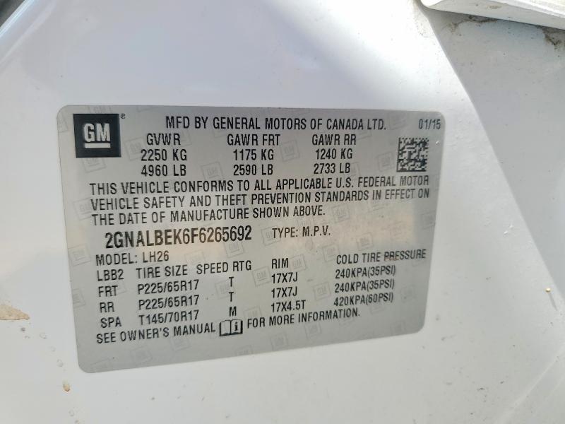 2015 Chevrolet Equinox მანქანა იყიდება აუქციონზე, vin: 2GNALBEK6F6265692, აუქციონის ნომერი: 65615266