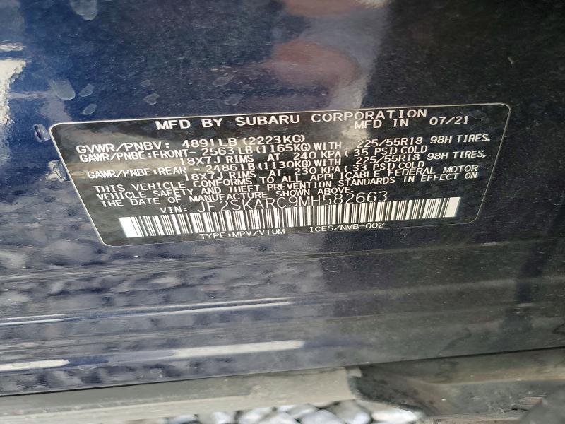 65182356 :رقم المزاد ، JF2SKARC9MH582663 vin ، 2021 Subaru Forester مزاد بيع
