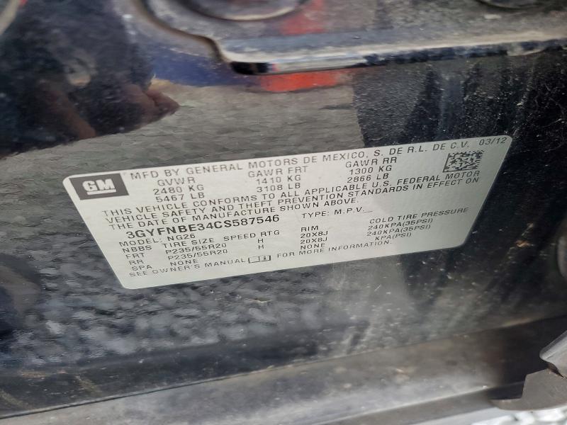 66437516 :رقم المزاد ، 3GYFNBE34CS587546 vin ، 2012 Cadillac Srx مزاد بيع