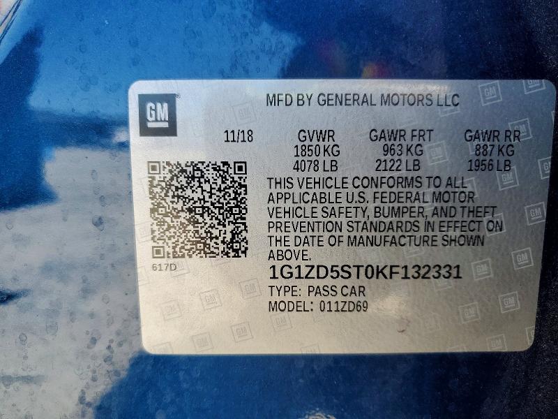 2019 Chevrolet Malibu მანქანა იყიდება აუქციონზე, vin: 1G1ZD5ST0KF132331, აუქციონის ნომერი: 63624946