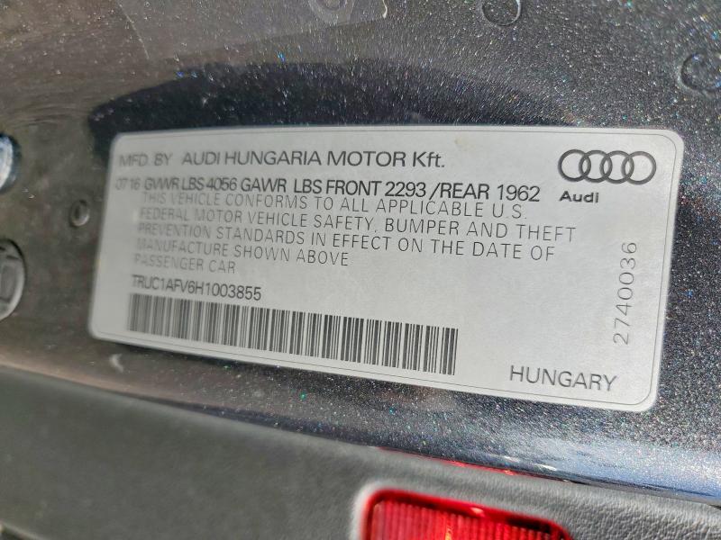 2017 Audi Tts მანქანა იყიდება აუქციონზე, vin: TRUC1AFV6H1003855, აუქციონის ნომერი: 63247056