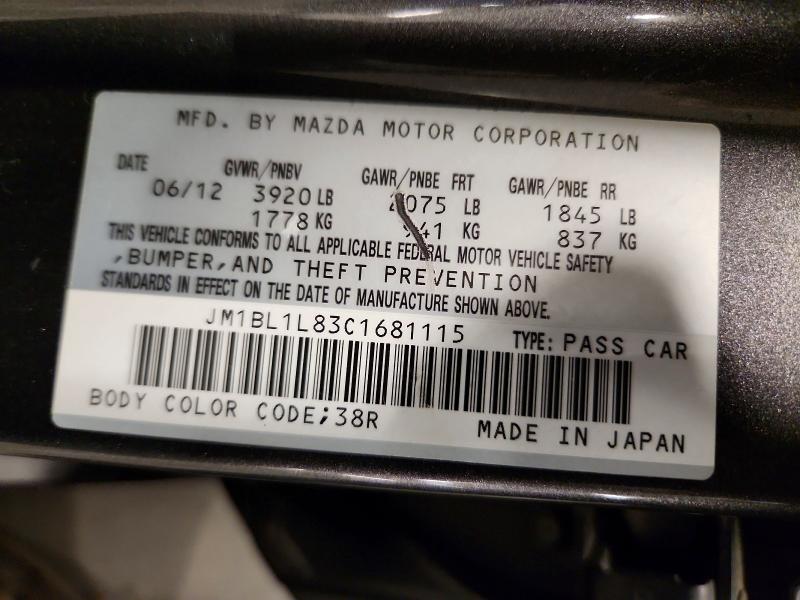 Продажа на аукционе авто 2012 Mazda 3, vin: JM1BL1L83C1681115, номер лота: 66248356