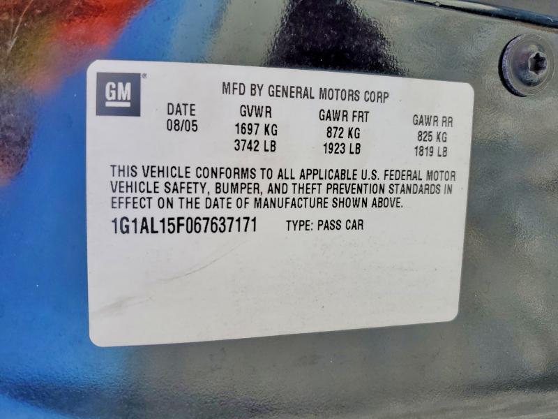 2006 Chevrolet Cobalt მანქანა იყიდება აუქციონზე, vin: 1G1AL15F067637171, აუქციონის ნომერი: 63511946