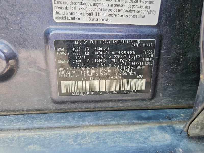 61632896 :رقم المزاد ، 4S4BRDJC6C2252838 vin ، 2012 Subaru Outback مزاد بيع