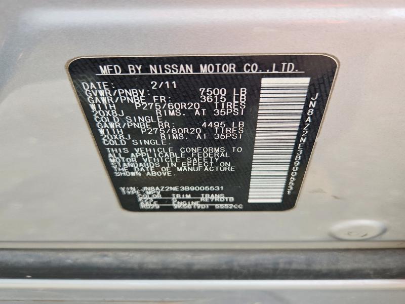 2011 Infiniti Qx56 მანქანა იყიდება აუქციონზე, vin: JN8AZ2NE3B9005531, აუქციონის ნომერი: 65945576