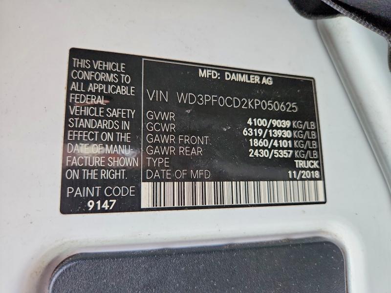 Auction sale of the 2019 Mercedes-benz Sprinter, vin: WD3PF0CD2KP050625, lot number: 66968866