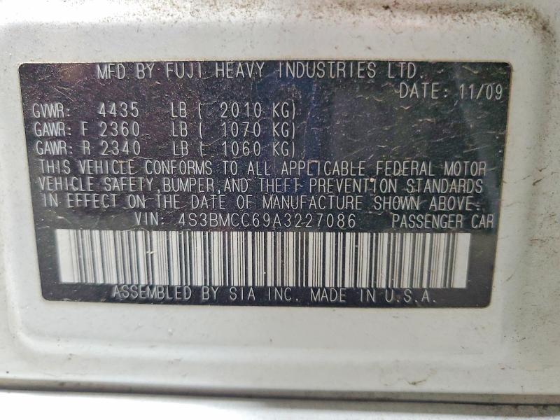 2010 Subaru Legacy მანქანა იყიდება აუქციონზე, vin: 4S3BMCC69A3227086, აუქციონის ნომერი: 62312206