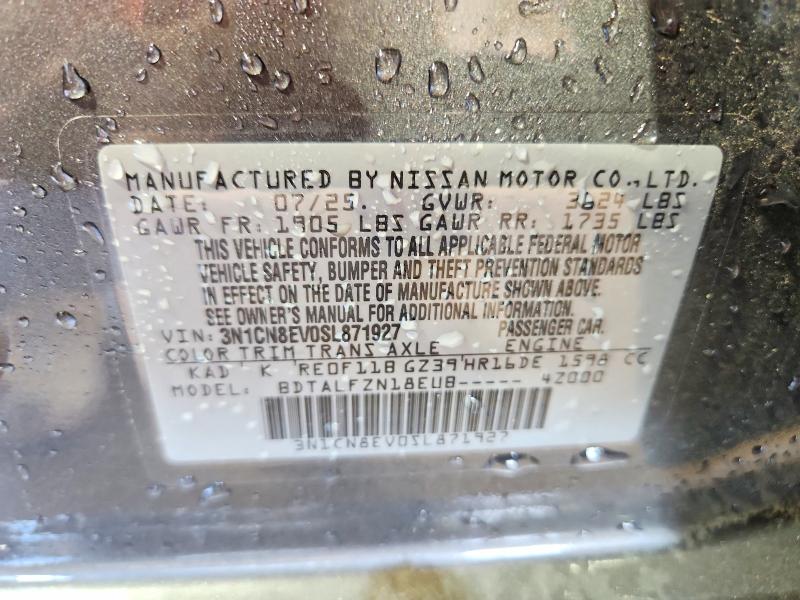 2025 Nissan Versa მანქანა იყიდება აუქციონზე, vin: 3N1CN8EV0SL871927, აუქციონის ნომერი: 66763526