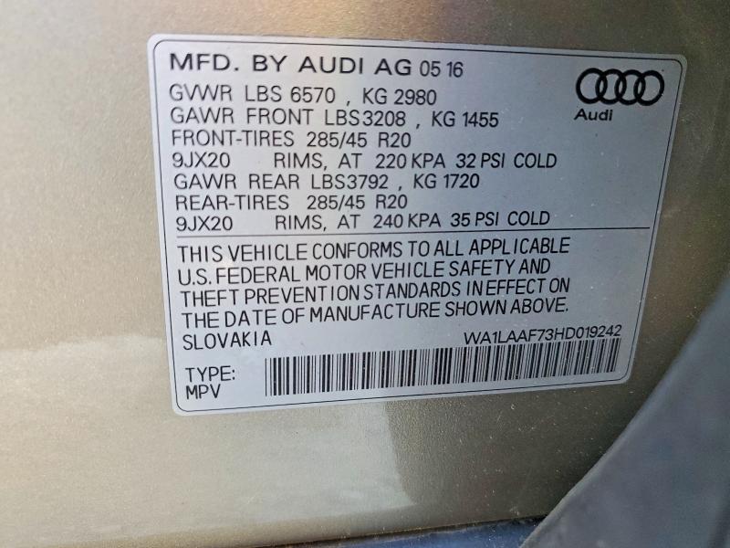 Aukcja sprzedaży 2017 Audi Q7, vin: WA1LAAF73HD019242, numer aukcji: 66277866