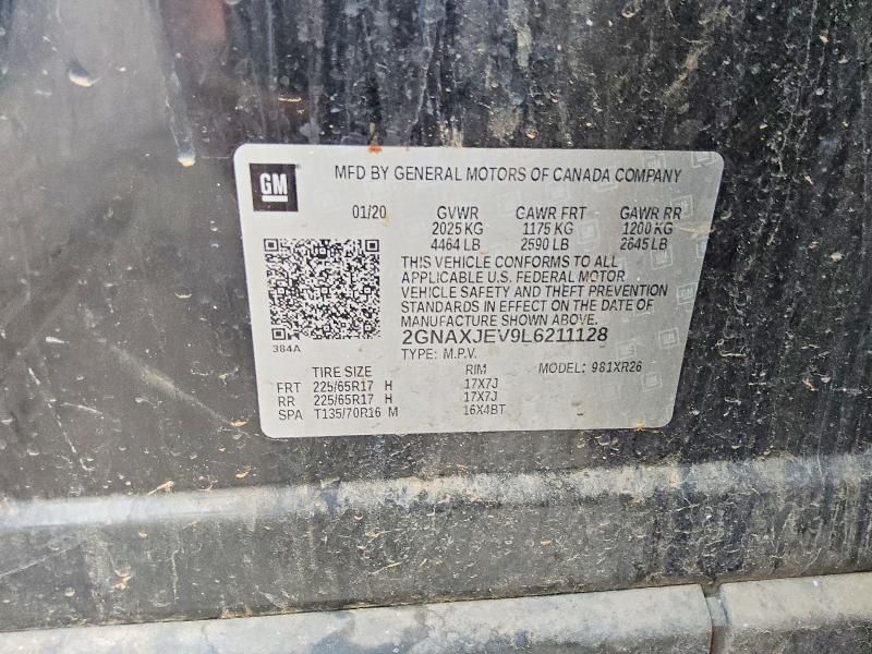 64590346 :رقم المزاد ، 2GNAXJEV9L6211128 vin ، 2020 Chevrolet Equinox مزاد بيع