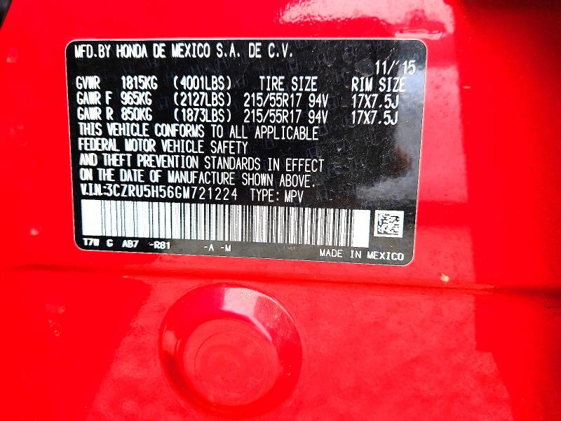 2016 Honda Hr-v მანქანა იყიდება აუქციონზე, vin: 3CZRU5H56GM721224, აუქციონის ნომერი: 63559876