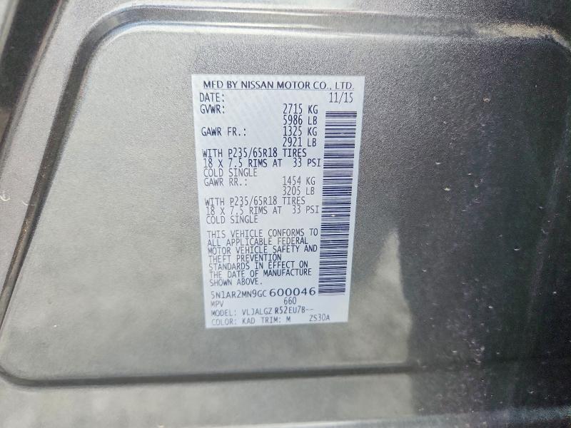 Aukcja sprzedaży 2016 Nissan Pathfinder, vin: 5N1AR2MN9GC600046, numer aukcji: 64775036