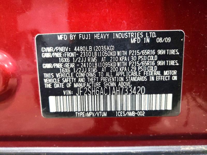 Продажа на аукционе авто 2010 Subaru Forester, vin: JF2SH6AC1AH733420, номер лота: 64863336