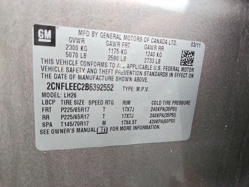 2011 Chevrolet Equinox მანქანა იყიდება აუქციონზე, vin: 2CNFLEEC2B6392552, აუქციონის ნომერი: 64974166