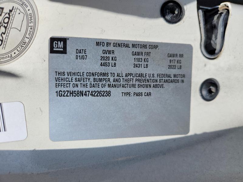 65938826 :رقم المزاد ، 1G2ZH58N474226238 vin ، 2007 Pontiac G6 مزاد بيع