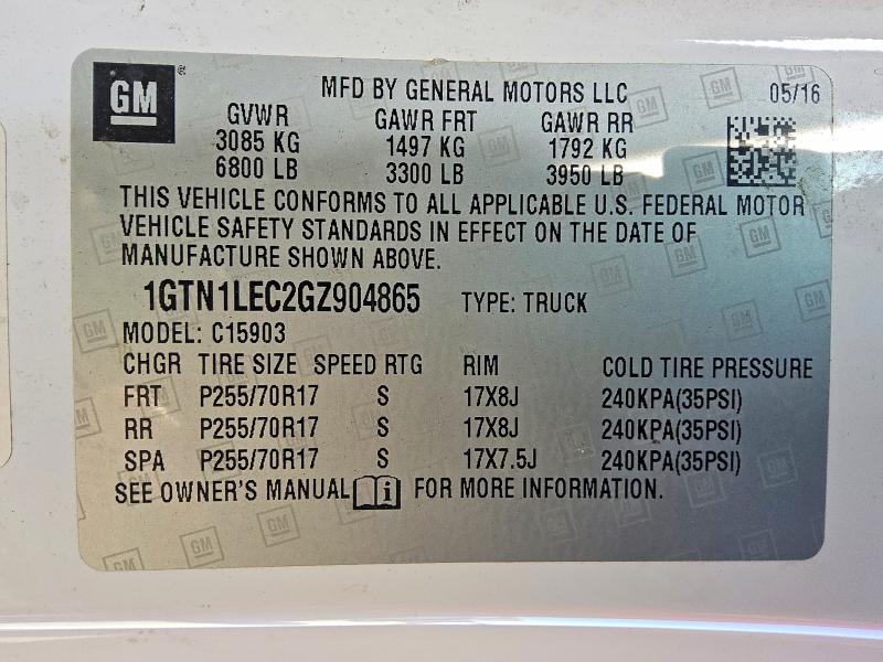 65687136 :رقم المزاد ، 1GTN1LEC2GZ904865 vin ، 2016 Gmc Sierra مزاد بيع