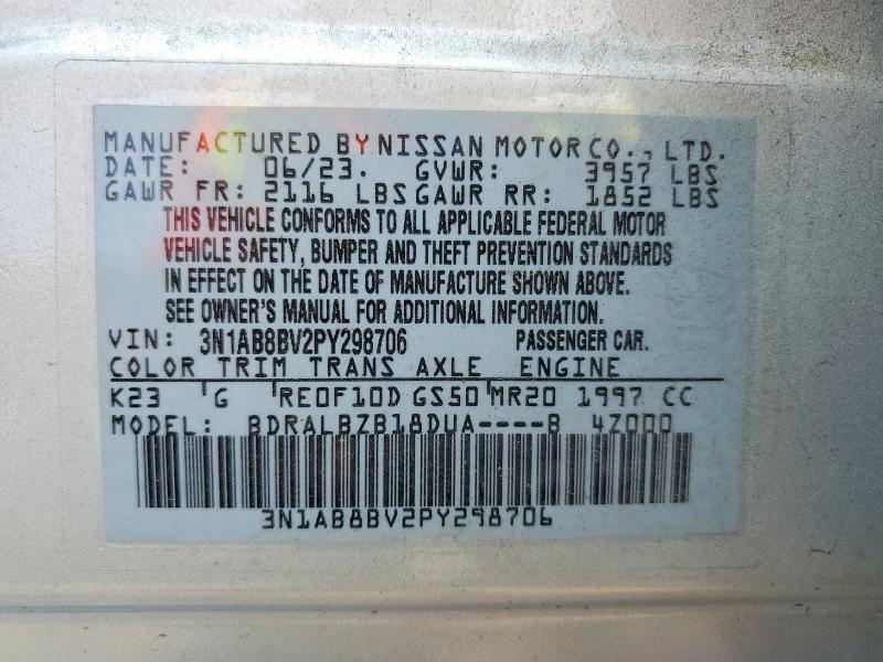 Aukcja sprzedaży 2023 Nissan Sentra, vin: 3N1AB8BV2PY298706, numer aukcji: 66751056