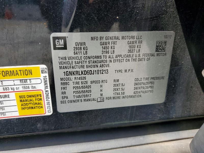 65393716 :رقم المزاد ، 1GNKRLKD6DJ101213 vin ، 2013 Chevrolet Traverse مزاد بيع