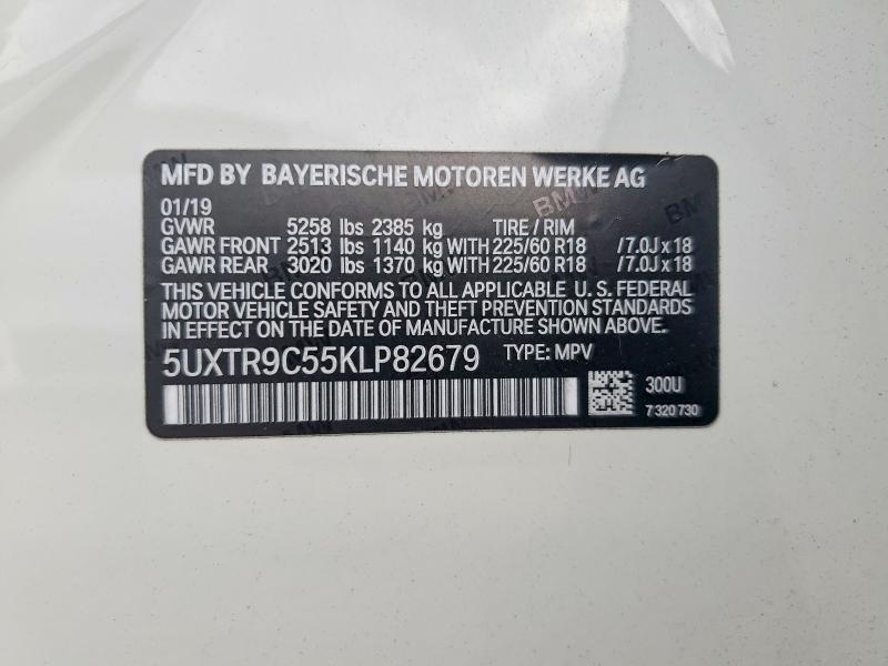 2019 Bmw X3 მანქანა იყიდება აუქციონზე, vin: 5UXTR9C55KLP82679, აუქციონის ნომერი: 66402506