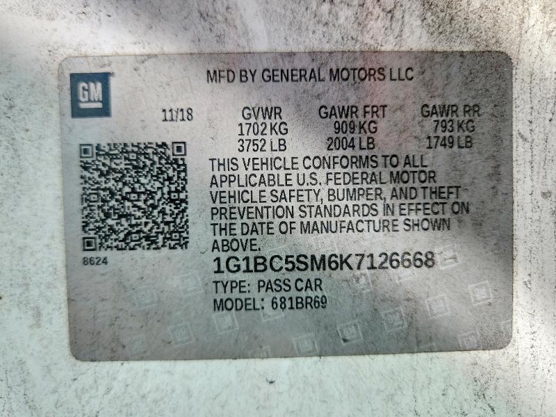 Aukcja sprzedaży 2019 Chevrolet Cruze, vin: 1G1BC5SM6K7126668, numer aukcji: 65542146