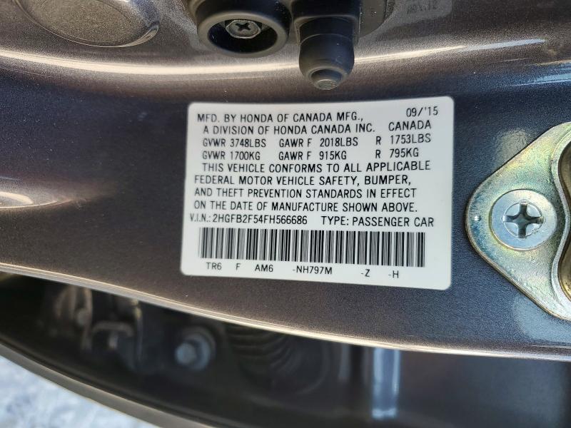 65179046 :رقم المزاد ، 2HGFB2F54FH566686 vin ، 2015 Honda Civic مزاد بيع