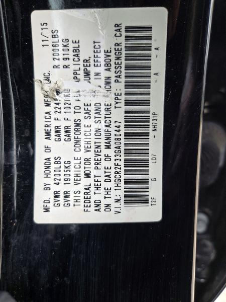 Aukcja sprzedaży 2016 Honda Accord, vin: 1HGCR2F33GA080447, numer aukcji: 66008586