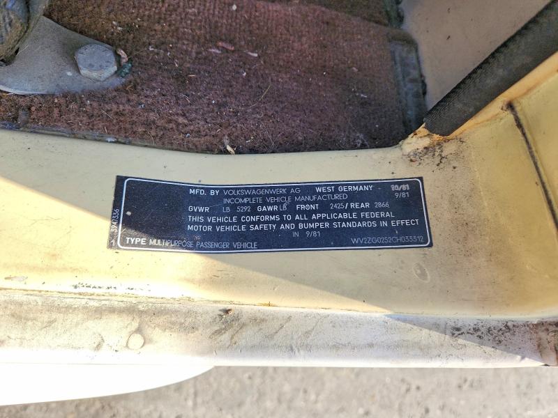 1982 Volkswagen Vanagon მანქანა იყიდება აუქციონზე, vin: WV2ZG0252CH033312, აუქციონის ნომერი: 65911856