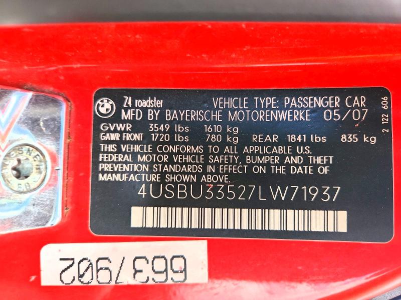 Aukcja sprzedaży 2007 Bmw Z4, vin: 4USBU33527LW71937, numer aukcji: 63752606