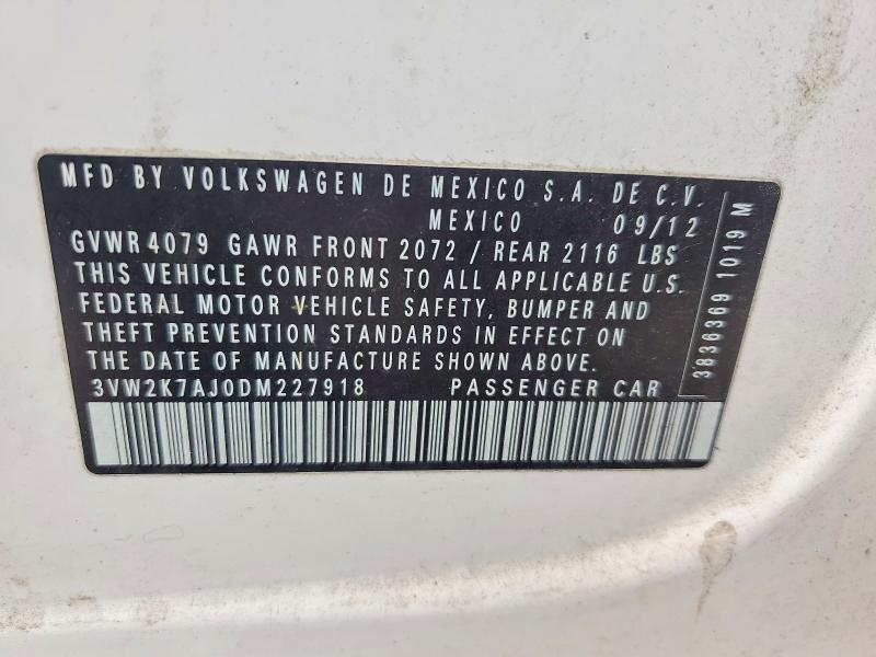 2013 Volkswagen Jetta მანქანა იყიდება აუქციონზე, vin: 3VW2K7AJ0DM227918, აუქციონის ნომერი: 65158336