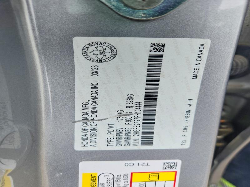Продаж на аукціоні авто 2023 Honda Civic, vin: 2HGFE2F27PH104444, номер лоту: 62090746