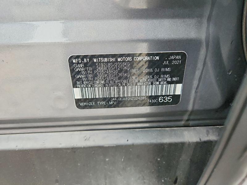 65254586 :رقم المزاد ، JA4J3UA80NZ024285 vin ، 2022 Mitsubishi Outlander مزاد بيع