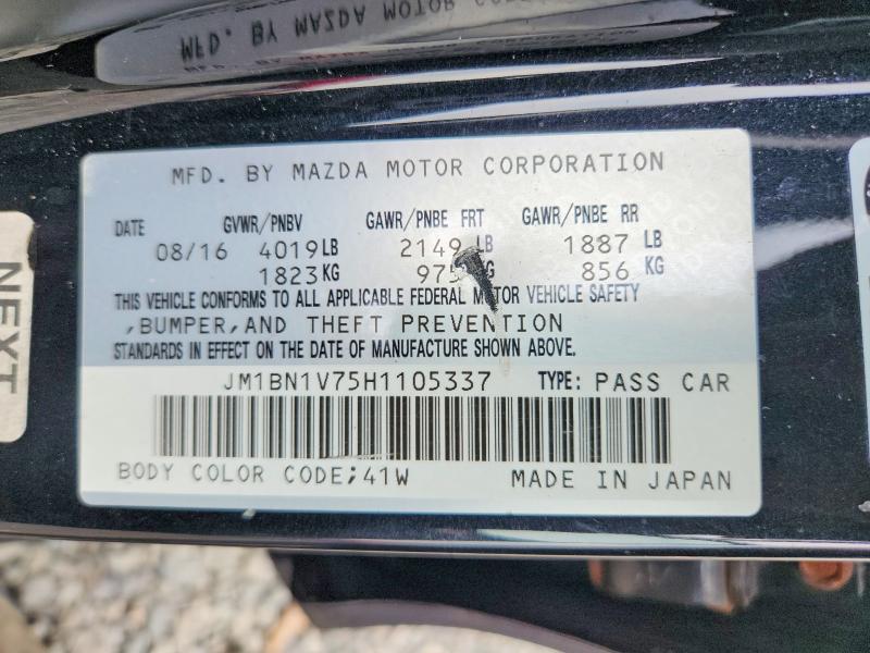 64354436 :رقم المزاد ، JM1BN1V75H1105337 vin ، 2017 Mazda 3 مزاد بيع