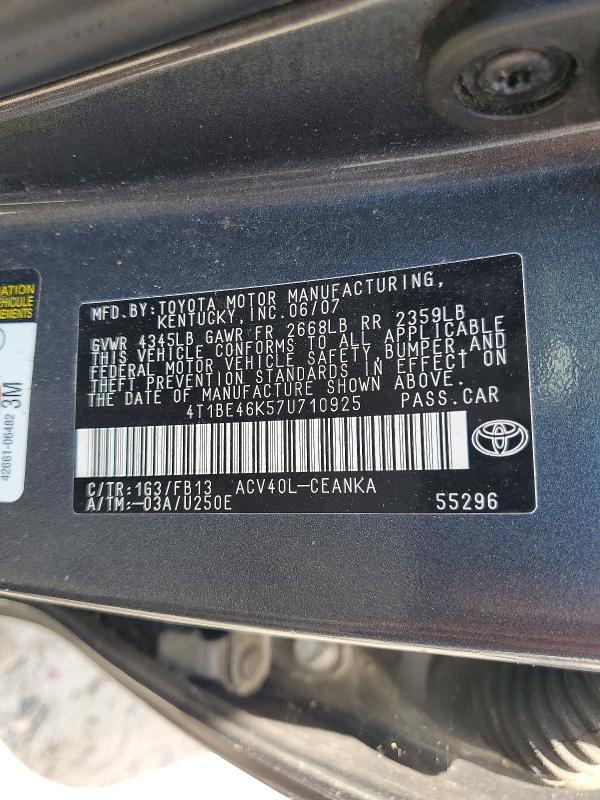 Aukcja sprzedaży 2007 Toyota Camry, vin: 4T1BE46K57U710925, numer aukcji: 63620596