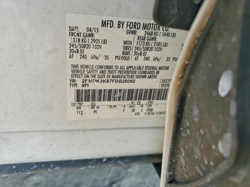 64029176 :رقم المزاد ، 2FMPK3K87FBB25092 vin ، 2015 Ford Edge مزاد بيع