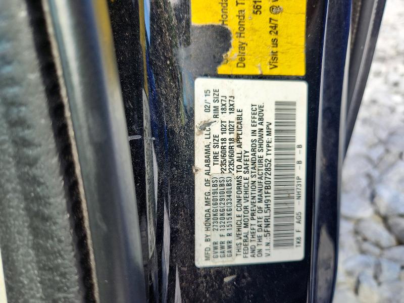 Aukcja sprzedaży 2015 Honda Odyssey, vin: 5FNRL5H91FB072852, numer aukcji: 64196106