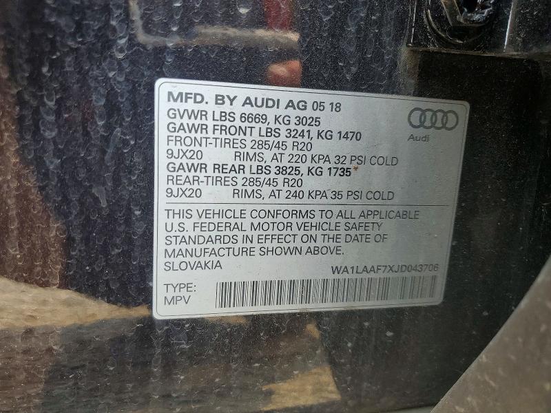 Продаж на аукціоні авто 2018 Audi Q7, vin: WA1LAAF7XJD043706, номер лоту: 64723836