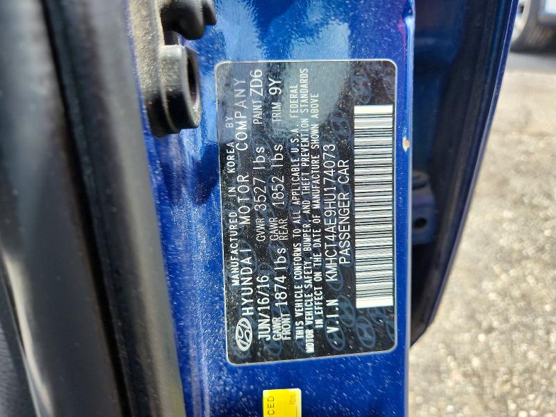 2017 Hyundai Accent მანქანა იყიდება აუქციონზე, vin: KMHCT4AE9HU174073, აუქციონის ნომერი: 66649366