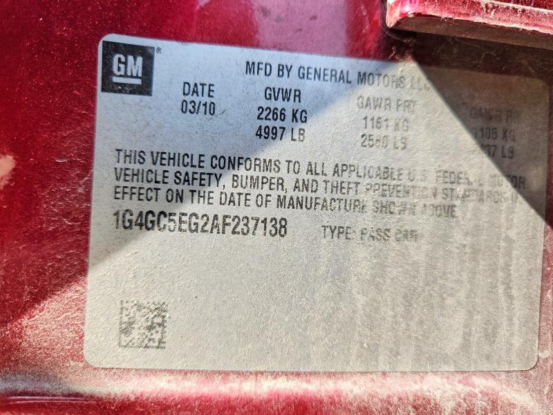 63635266 :رقم المزاد ، 1G4GC5EG2AF237138 vin ، 2010 Buick Lacrosse مزاد بيع