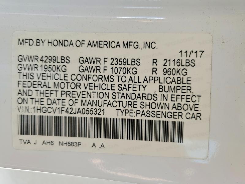 64067116 :رقم المزاد ، 1HGCV1F42JA055321 vin ، 2018 Honda Accord مزاد بيع