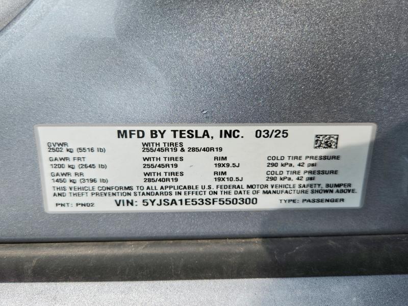 Aukcja sprzedaży 2025 Tesla Model S, vin: 5YJSA1E53SF550300, numer aukcji: 63172006