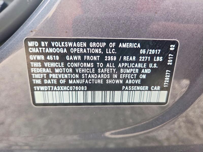 Продаж на аукціоні авто 2017 Volkswagen Passat, vin: 1VWDT7A3XHC076083, номер лоту: 64302036